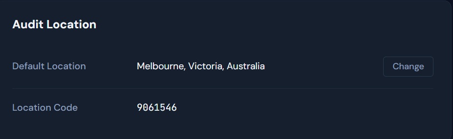 Audit Location settings showing Melbourne, Victoria, Australia